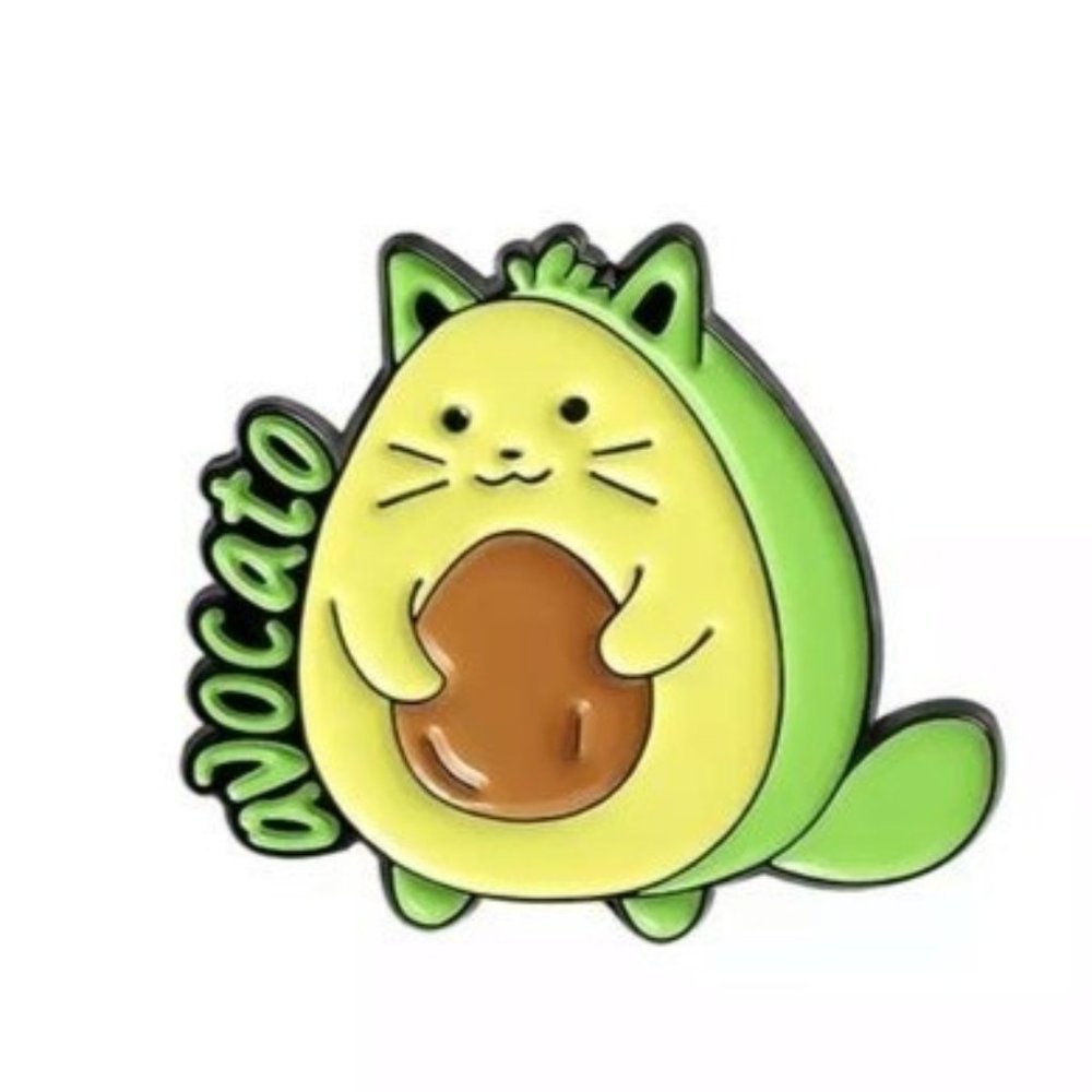Avocato cat enamel pin avocado kitten green black